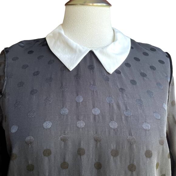 Women's Zara Black Polka Dot White Collared Blouse Zip Back Cropped‎ Top Medium - Picture 3 of 10